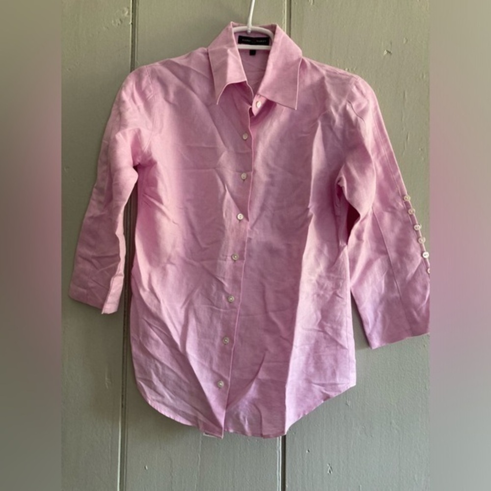 Audrey Talbott Purple pink Lilac Button Down Linen Cotton Blouse Shirt Top XS